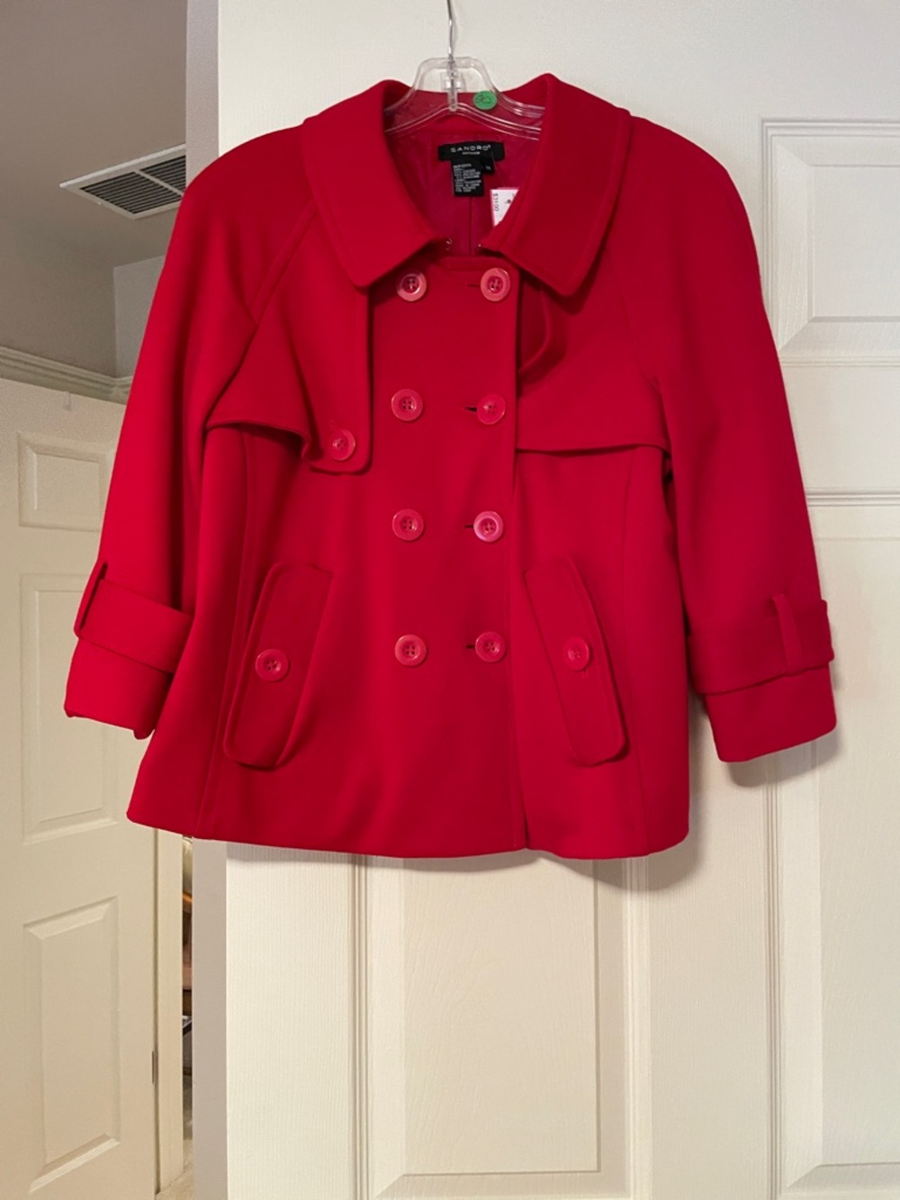 Sandro Sport red lined pea coat EUC